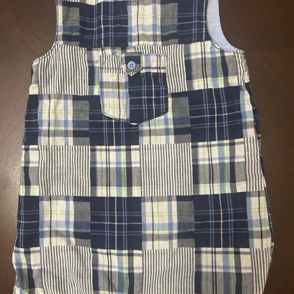 Little Me Patchwork Plaid Romper 18M Blue Green Snap Bottom Baby Boy